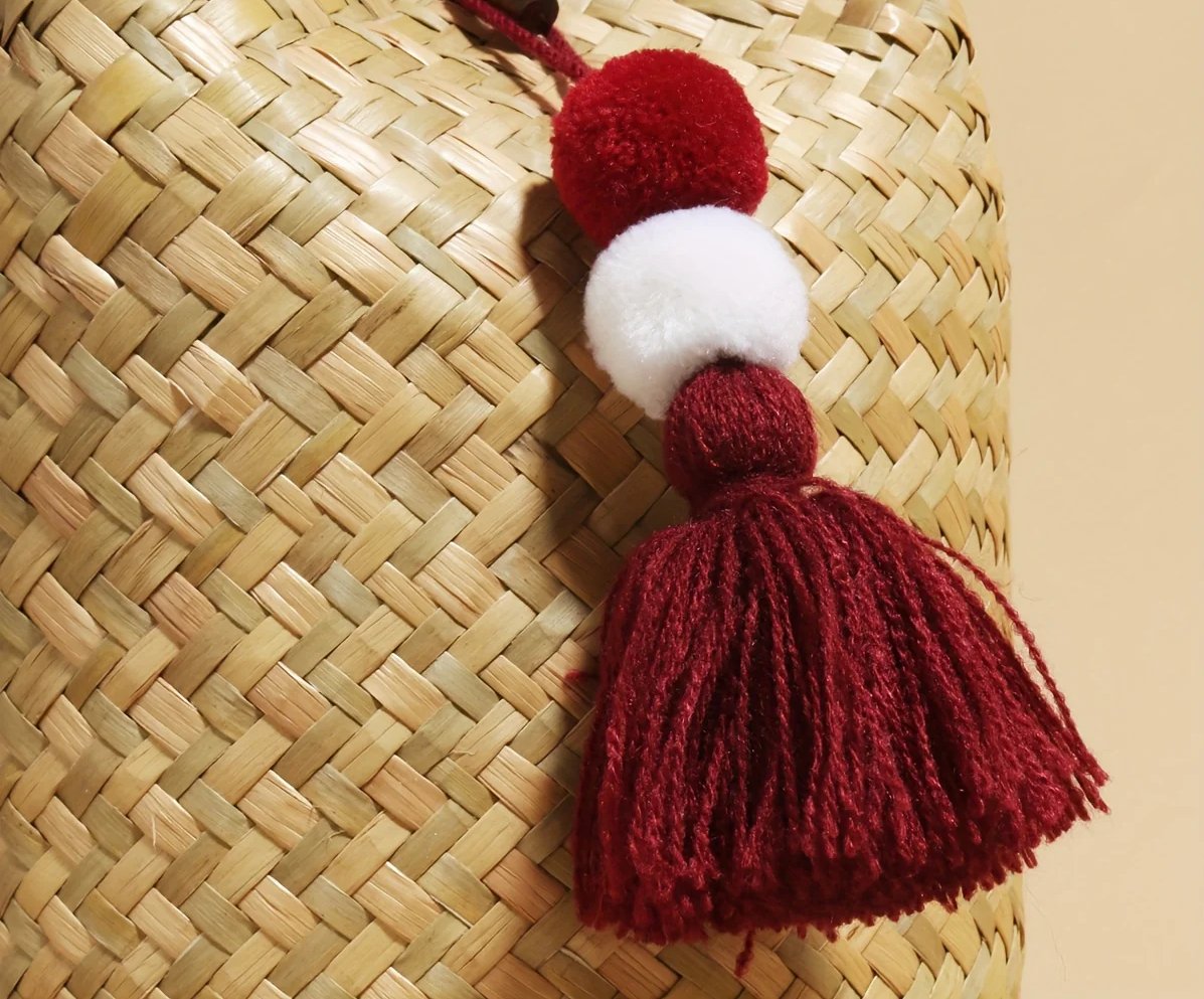 JAIJLI Bohemian Tassel Woven Bucket Bag - Red & White Fringe, Vintage French Style, Perfect for Beach, Wedding, Commute, and Travel, Ideal Gift for Women, Teachers, Friends, and Bridesmaids, Everyday Tote Bag | Bohemian Style