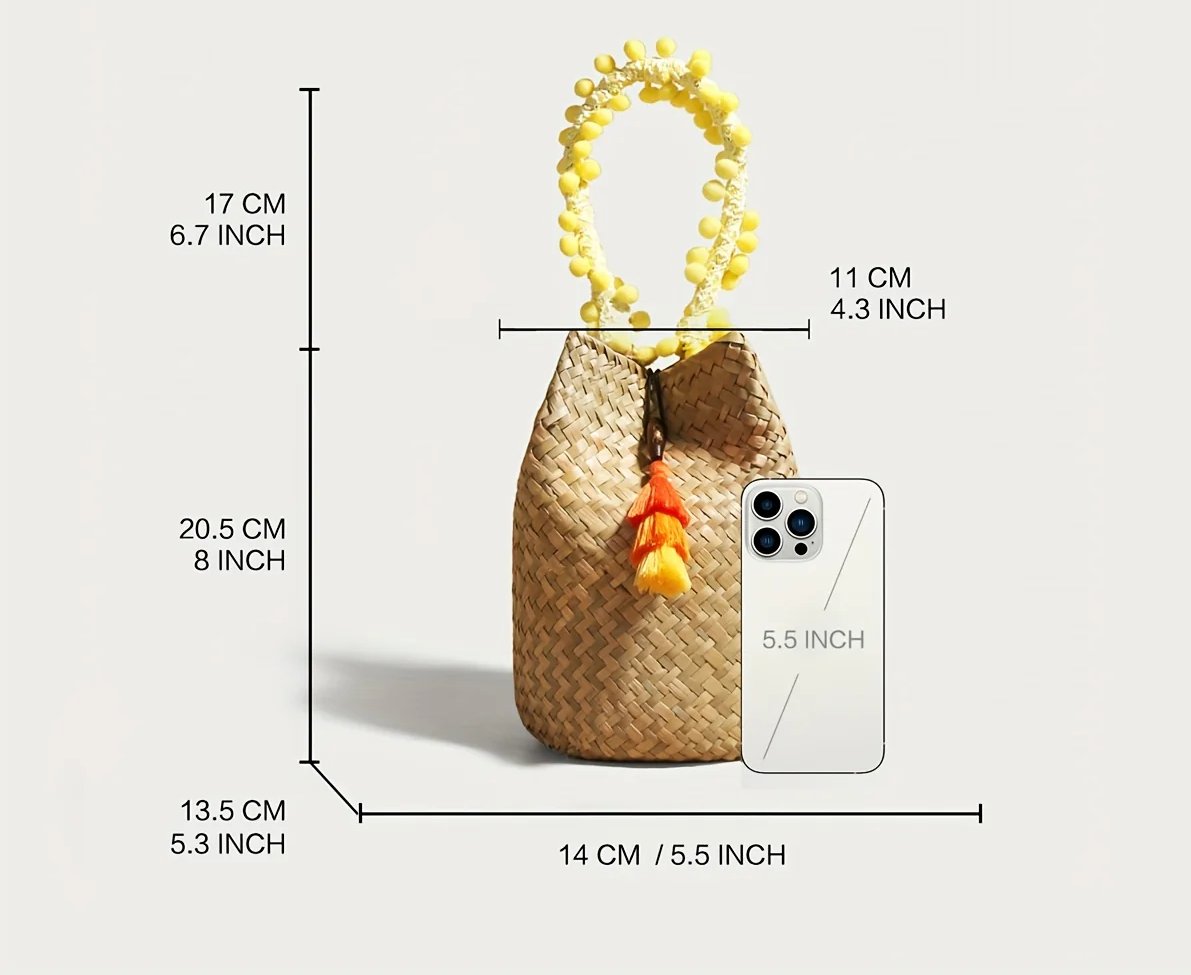 JNIJLI Bohemian Vacation Style Tassel Woven Bucket Bag, Handbag, French Vintage Braided Bag, Versatile for Daily Commute, Fashionable Business Casual, Travel, Beach Wedding, Outing, Holiday