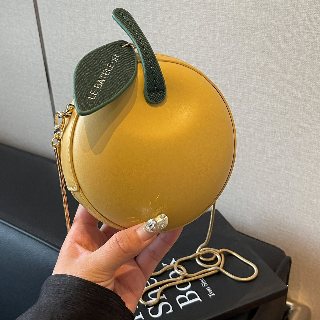 Women's Red High Quality Apple Mini Bag with Detachable Chain Strap & Green Leafy Patch - European & American Style Compact Crossbody Purse for Everyday Use, Stylish Accessory | Polyester Lining, Small Crossbody Bag