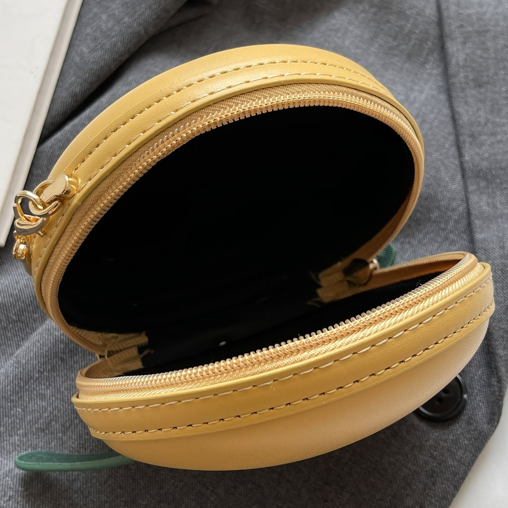 Women's Red High Quality Apple Mini Bag with Detachable Chain Strap & Green Leafy Patch - European & American Style Compact Crossbody Purse for Everyday Use, Stylish Accessory | Polyester Lining, Small Crossbody Bag