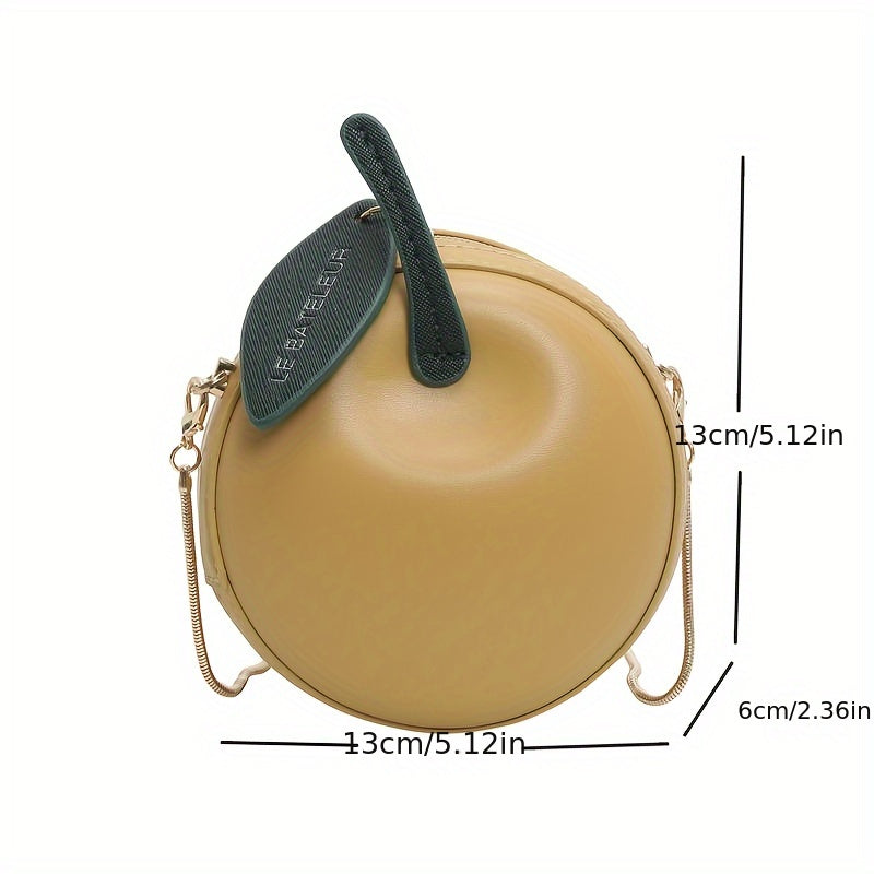 Women's Red High Quality Apple Mini Bag with Detachable Chain Strap & Green Leafy Patch - European & American Style Compact Crossbody Purse for Everyday Use, Stylish Accessory | Polyester Lining, Small Crossbody Bag