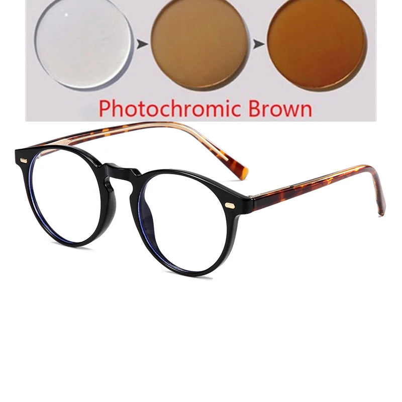 Anti-blue Light Rivet Frame Round Prescription Glasses For The Nearsighted TR90 Student Myopia Spectacles  0 -0.5 -0.75 To -6.0