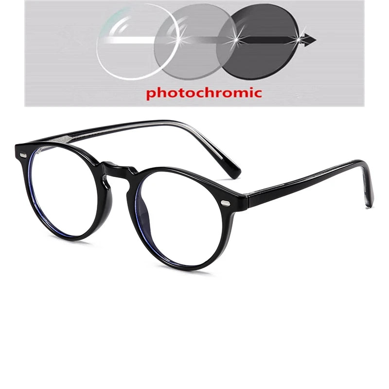 Anti-blue Light Rivet Frame Round Prescription Glasses For The Nearsighted TR90 Student Myopia Spectacles  0 -0.5 -0.75 To -6.0