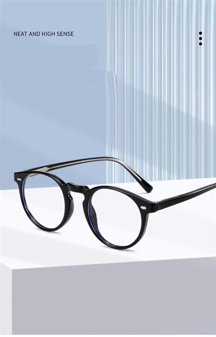 Anti-blue Light Rivet Frame Round Prescription Glasses For The Nearsighted TR90 Student Myopia Spectacles  0 -0.5 -0.75 To -6.0