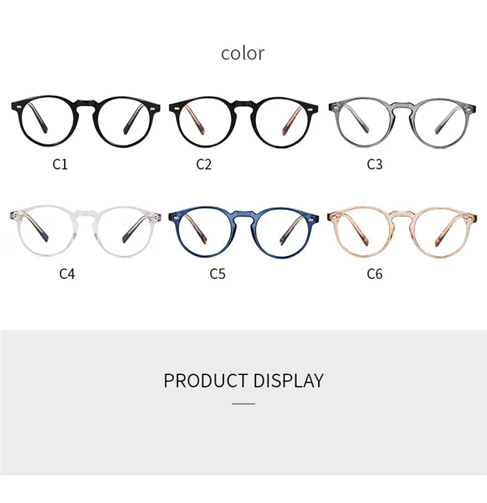 Anti-blue Light Rivet Frame Round Prescription Glasses For The Nearsighted TR90 Student Myopia Spectacles  0 -0.5 -0.75 To -6.0