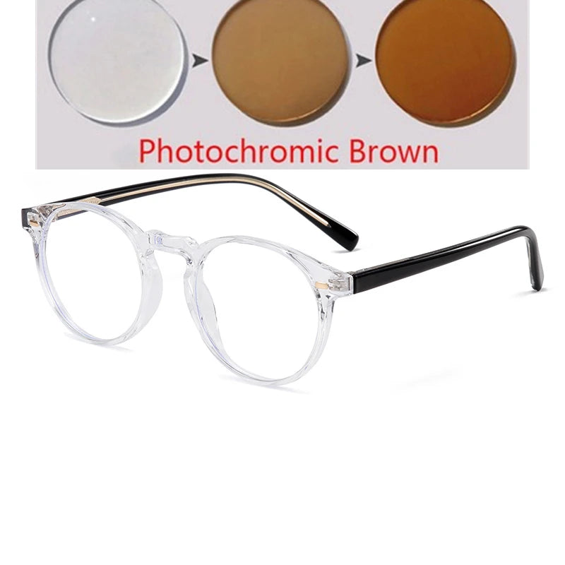 Anti-blue Light Rivet Frame Round Prescription Glasses For The Nearsighted TR90 Student Myopia Spectacles  0 -0.5 -0.75 To -6.0