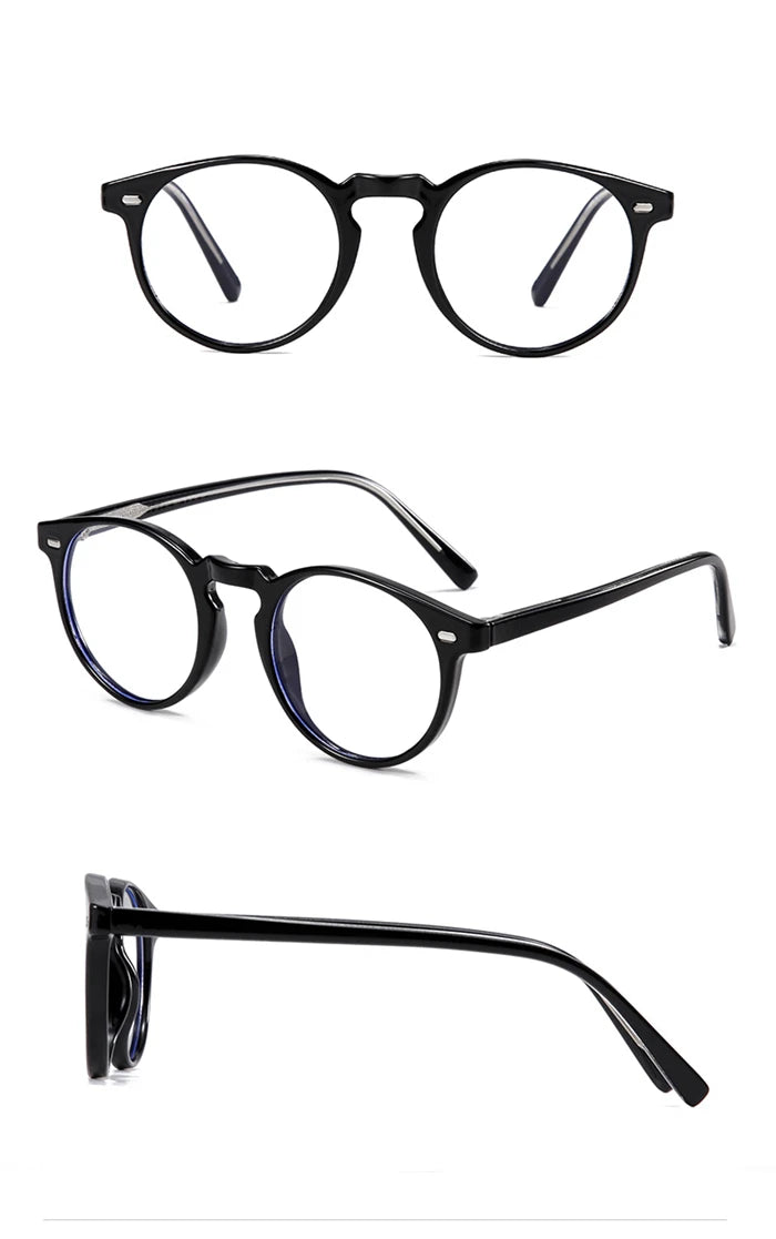 Anti-blue Light Rivet Frame Round Prescription Glasses For The Nearsighted TR90 Student Myopia Spectacles  0 -0.5 -0.75 To -6.0