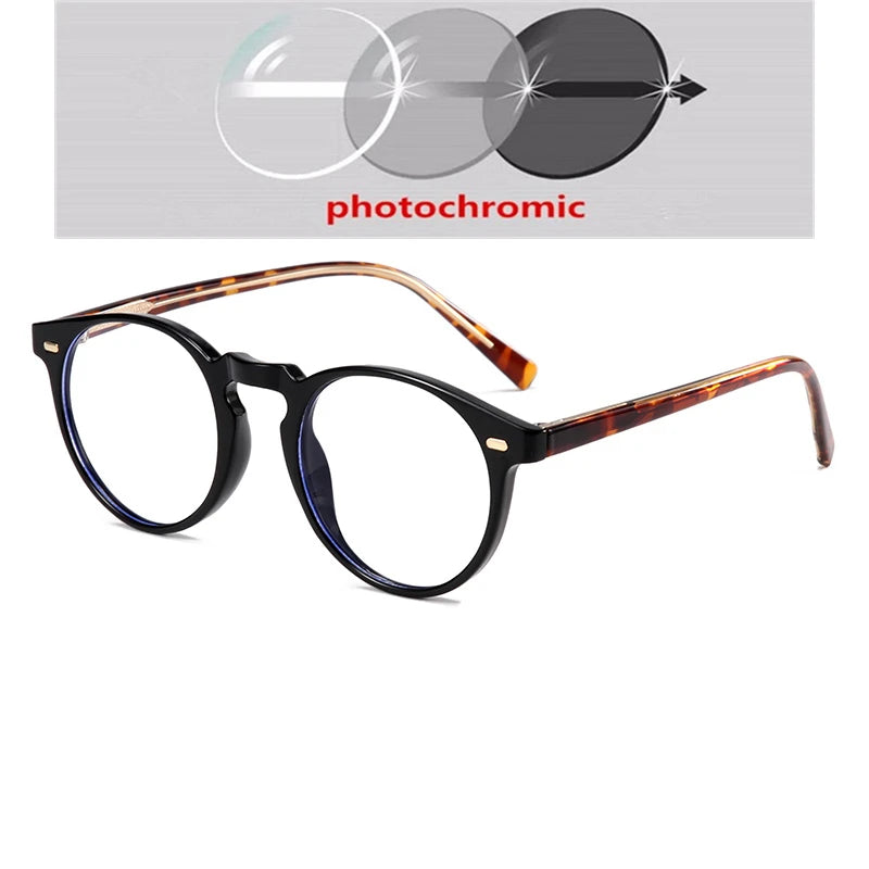 Anti-blue Light Rivet Frame Round Prescription Glasses For The Nearsighted TR90 Student Myopia Spectacles  0 -0.5 -0.75 To -6.0