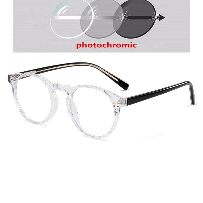 Anti-blue Light Rivet Frame Round Prescription Glasses For The Nearsighted TR90 Student Myopia Spectacles  0 -0.5 -0.75 To -6.0