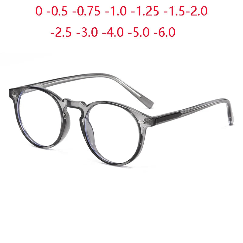 Anti-blue Light Rivet Frame Round Prescription Glasses For The Nearsighted TR90 Student Myopia Spectacles  0 -0.5 -0.75 To -6.0