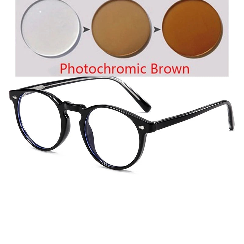 Anti-blue Light Rivet Frame Round Prescription Glasses For The Nearsighted TR90 Student Myopia Spectacles  0 -0.5 -0.75 To -6.0