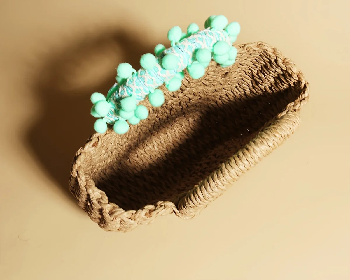 JNIJLI Bohemian Tassel Straw Saddle Bag - Vintage Woven Basket Handbag with Green Tassels, Open-Top Design for Beach, Vacation, and Casual Outings - Perfect Gift for Women, Mothers, Teachers, or Friends, Beach Bag, Vacation A